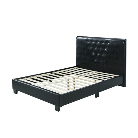 Hodedah Queen Size Platform Bed with Tufted Upholstered Headboard, Black HI698 QUEEN BLACK